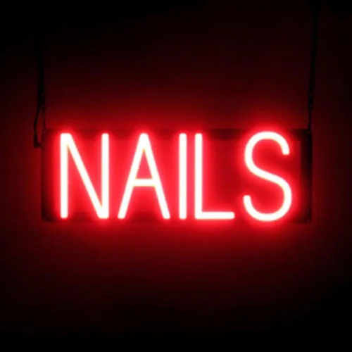 Vista 30 de SpellBrite MANI-PEDIS - Letrero para salones de manicura Letreros relacionados con salones de uñas con aspecto de neón, luz LED roja 33.4 x 6.3