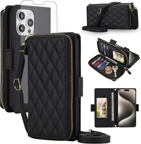 Vista 46 de Asuwish Funda compatible con iPhone 6/6s/7/8/SE 2020 2022 con cremallera y bloqueo RFID, protector de pantalla, correa cruzada i6 i7 i8 7s 8s SE2020