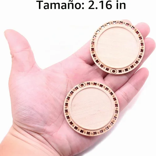 Vista 3 de Juego de 20 piezas de 2.16 pulgadas de madera natural sin terminar, preperforadas con agujero, círculos de madera para manualidades, decoración