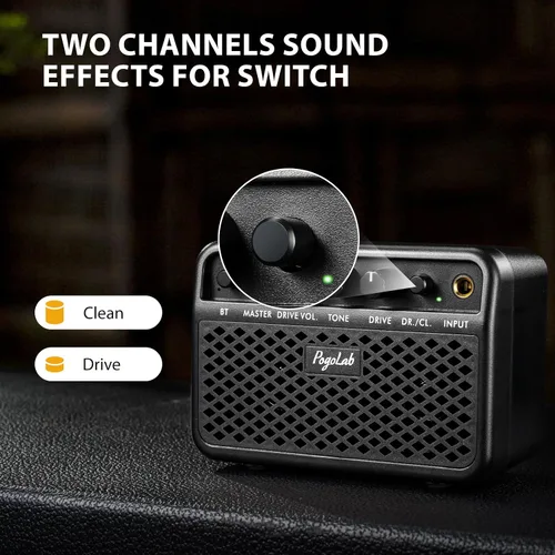 Vista 3 de POGOLAB Mini Amplificador de Guitarra, Amplificador Eléctrico Pequeño Portátil de 5W, Efectos Limpios y de Saturación de 2 Canales, Altavoz