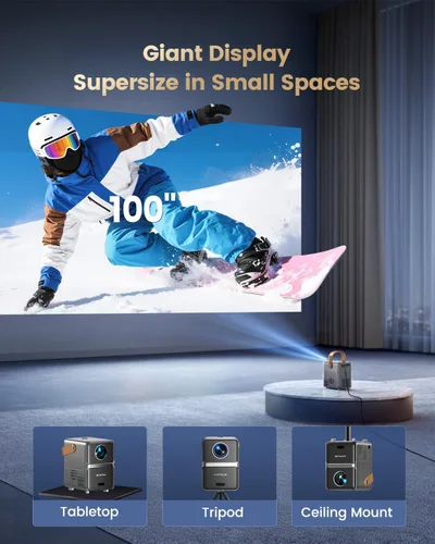 Vista 13 de Mini Proyector Inteligente con WiFi y Bluetooth【Compatible con Netflix/Portátil/4K Compatible】Audio Dolby, Keystone Automático y Enfoque Eléctrico