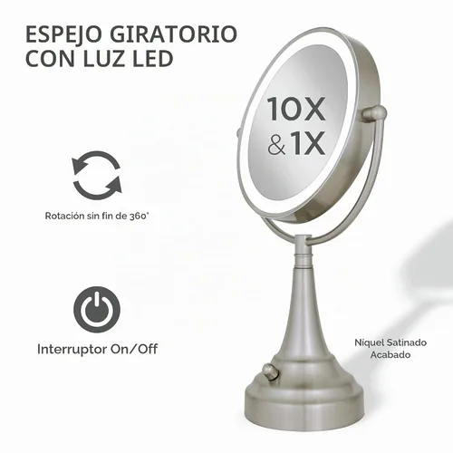 Vista 3 de Zadro Espejo de maquillaje iluminado 10X aumento LED 11" diámetro espejo de maquillaje con luces y aumento C funciona