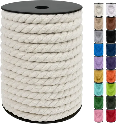 Vista 60 de JeogYong Cordón de algodón de 10mm, 22.86 metros de cuerda natural para macramé, hilo de 3 hebras torcido, cuerda para macramé para manualidades
