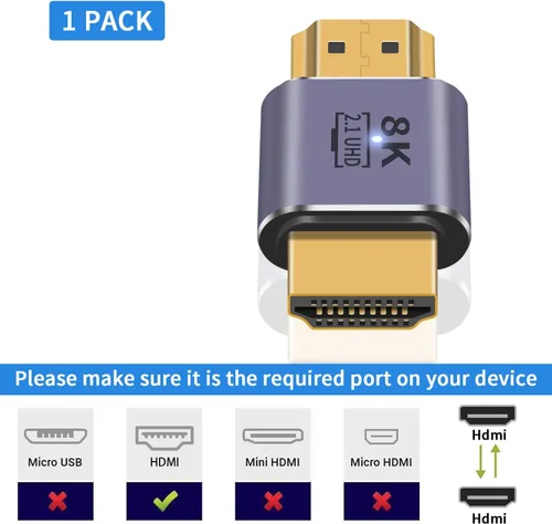 Vista 3 de Poyiccot Adaptador HDMI macho a macho 8K, adaptador HDMI 2.1 48Gbps UHD HDMI extensor de conector con luz LED, soporta 8K @60Hz 4K @120Hz 1080P