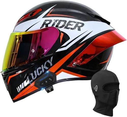 Vista 11 de Casco de motocicleta Bluetooth de cara completa, aprobado por DOT, casco antivaho, doble visera, casco de bicicleta de calle, altavoz dual integrado