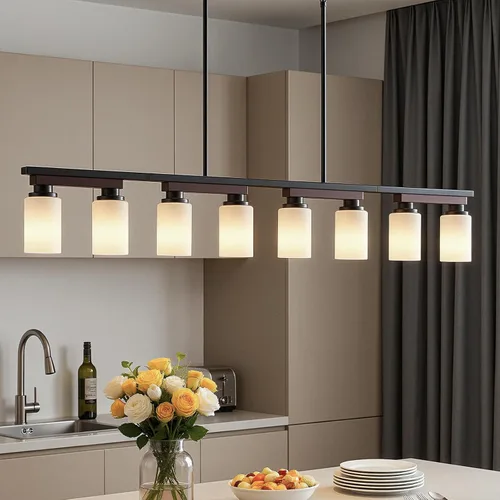 Vista 11 de 4 lámparas de isla de cocina y accesorios de iluminación de comedor de granja sobre mesa, colgante rústico ajustable para techo - Diseño giratorio