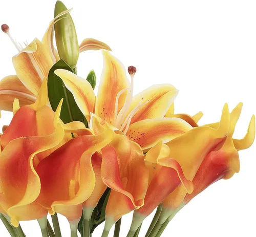 Vista 5 de Real Touch - Flores artificiales con jarrón, arreglo de flores artificiales en jarrón con agua sintética para decoración de mesa de comedor, centros