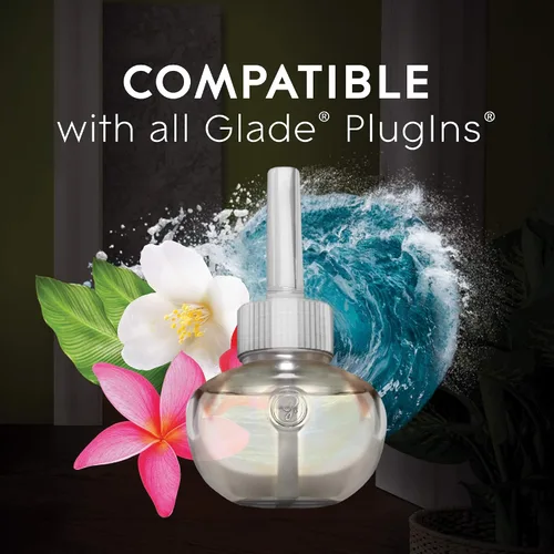 Vista 8 de Glade PlugIn Plus kit básico de ambientador, aceite perfumado para el hogar y el baño, Aqua Waves, 2.01 onzas líquidas, 1 calentador y 3 recargas
