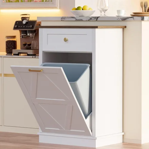Vista 9 de YESHOMY Gabinete de basura de cocina de 13 galones con puerta de empuje Negro