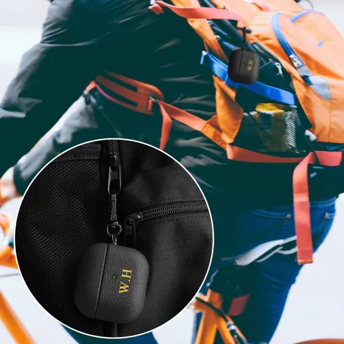 Vista 5 de Funda de cuero con iniciales personalizadas para Apple Airpods 3 2021, funda vegana de lujo con llavero con nombre personalizado en relieve y letras