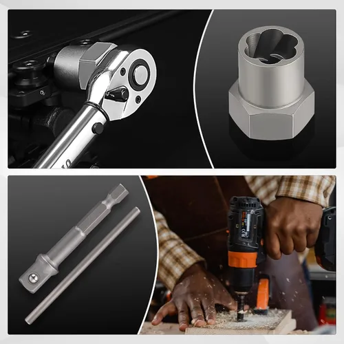 Vista 8 de Juego de 15 extractores de pernos, juego de extractor de pernos Easy Out de 3/8'', juego removedor de pernos dañados y extractor de tuercas