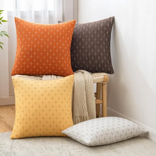 Vista 41 de MIULEE - Juego de 2 fundas de almohada decorativas de lino de arpillera navideñas, modernas, estilo campestre, rústicas, tejidas, con textura
