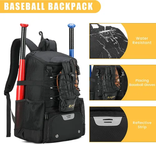 Vista 4 de Mochila para equipamiento de sóftbol, mochila para béisbol para niñas jóvenes y adultas, ligera con compartimento para zapatos, gancho para valla