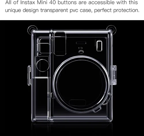 Vista 8 de Fintie Funda protectora transparente para cámara de película instantánea Fujifilm Instax Mini 40, cubierta de PVC duro con correa de hombro