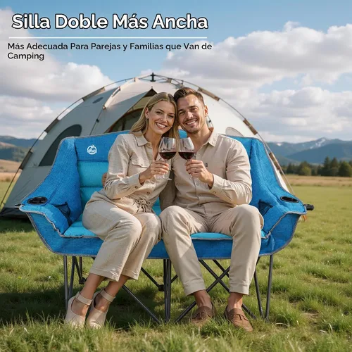 Vista 6 de Northroad Silla de camping doble de gran tamaño, sofá biplaza totalmente acolchado, silla doble plegable resistente con portavasos, reposabrazos
