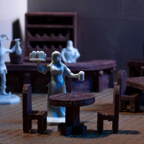 Vista 3 de Monster Protectors Townsfolk Mini figuras de fantasía – 8 piezas de trabajadores de pub no jugador personaje NPC Miniaturas – 1 pulgada