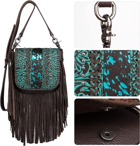 Vista 4 de Montana West Bolso cruzado para mujer de cuero genuino con flecos occidentales