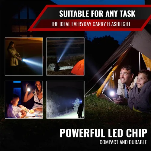 Vista 6 de PeakPlus Linternas LED de alto lúmenes, luces tácticas de flash [4 unidades] – Super brillante impermeable zoomable 5 modos – Potente linterna