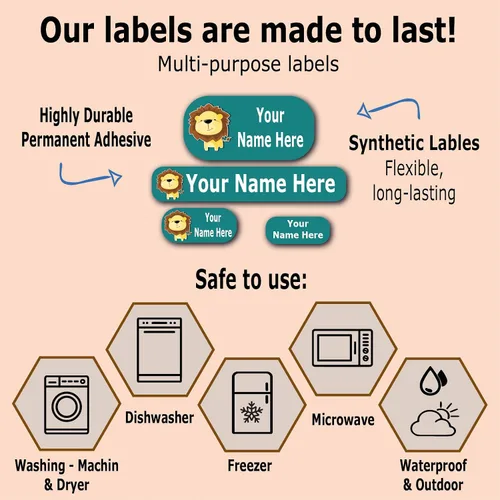 Vista 3 de 126 Etiquetas de Nombre Personalizadas – Diseños de Iconos para Niños, Niñas y Niños. Etiquetas Impermeables para Escuela, Guardería y Campamento.