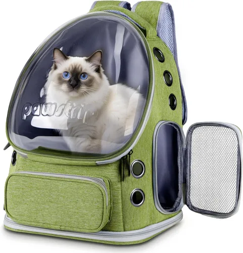 Vista 11 de Mochila Transportadora para gatos con ventana de burbujas de espacio grande, aprobada por aerolíneas, transportadora transpirable para mascotas