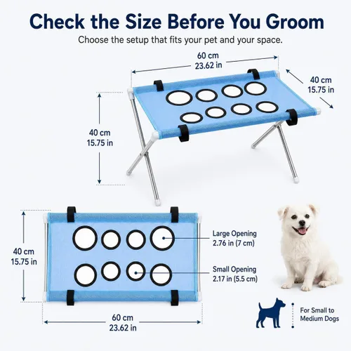 Vista 6 de Hamaca de aseo para perros con soporte para mascotas pequeñas para bañarse y recortar uñas (negro)