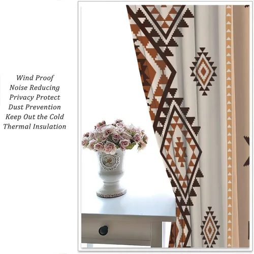 Vista 77 de Cortinas con patrón geométrico tribal, estilo suroeste, azteca, rústico, occidental, nativo americano, opacas, con bolsillo para barra, decoración