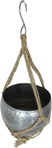 Vista 6 de Ebros Gift Juego de 2 macetas rústicas de metal galvanizado para colgar en la pared con cuerdas tejidas de yute en tamaños escalonados para plantas