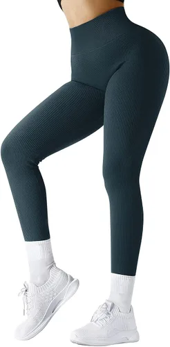 Vista 6 de SUUKSESS - Leggings acanalados de tiro alto sin costuras para mujer, pantalones deportivos de yoga para gimnasio y entrenamiento