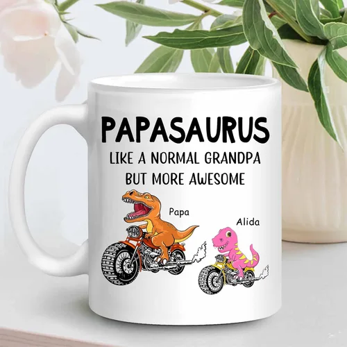 Vista 2 de WHIDOBE Taza Papasaurus personalizada (1 niño) Taza personalizada de 11 oz 15 onzas para abuelo, regalo personalizado para abuelo, hombres, él