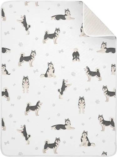 Vista 10 de Ollabaky Manta de algodón de perro pastor australiano para niños y niñas, manta de algodón para cuna, cochecito de bebé, manta de recepción unisex