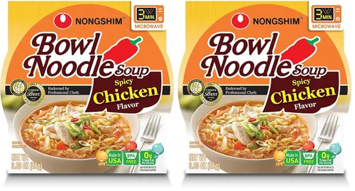 Vista 5 de Nongshim Fideos Ramen, tazón gourmet instantáneo para ramen, sopa de fideos premium para microondas, pollo picante, 3.03 onzas
