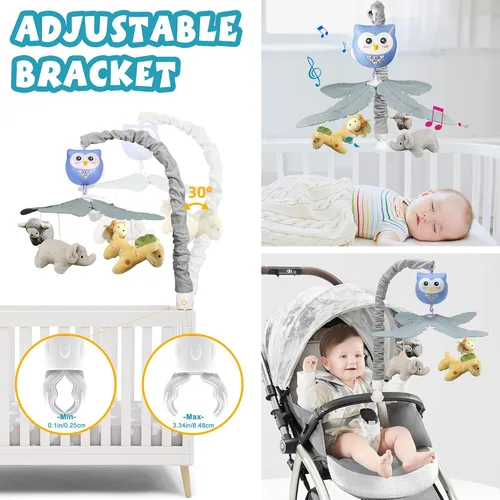 Vista 3 de Cuna móvil para bebé con música y luces para niños, animales móviles musicales para cuna, juguetes para niñas, juguetes colgantes, portátil, safari