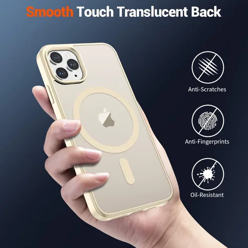 Vista 6 de SUPFINE Funda magnética para iPhone 11 Pro Max (compatible con MagSafe) (protección contra caídas de grado militar), delgada, translúcida mate, a