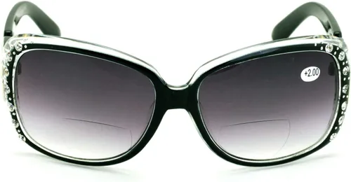 Vista 3 de Gafas de sol de lectura bifocales de gran tamaño para mujer, lentes de lectura vintage para exteriores Negro