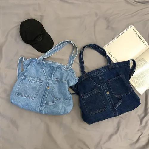 Vista 4 de Bolso bandolera de lona de mezclilla para mujeres y hombres, bolso de mano casual retro estético, bolso cruzado Hobo