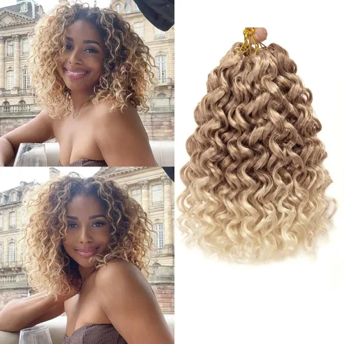 Vista 39 de GoGo Curl Crochet Hair 18 pulgadas onda de agua pelo sintético bohemio ganchillo trenzado jengibre onda profunda extensiones de cabello trenzado