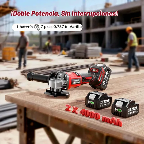 Vista 4 de Amoladora angular inalámbrica de 4-1/2 pulgadas, herramienta de amoladora de batería sin escobillas de 21 V con 2 baterías de 4.0 Ah, ajustable de 3