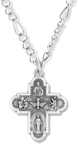 Vista 7 de Paquete de 10 medallas de cruz de cinco vías ovaladas de plata oxidadas de 1 18 pulgadas para collar medallas para joyería católica fabricado
