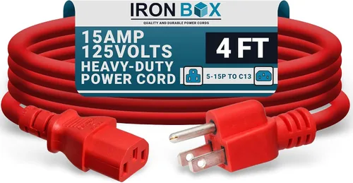 Vista 50 de IronBox Electric - Cable de Alimentación de Servicio Pesado 5-15P a C13 - Cable PC SJT 14/3 de 3 Clavijas 15A 125V - Cable para Computadora