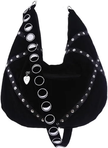 Vista 4 de Gypsy Gothic Witch Moon - Bolso Hobo holgado de terciopelo negro, Negro