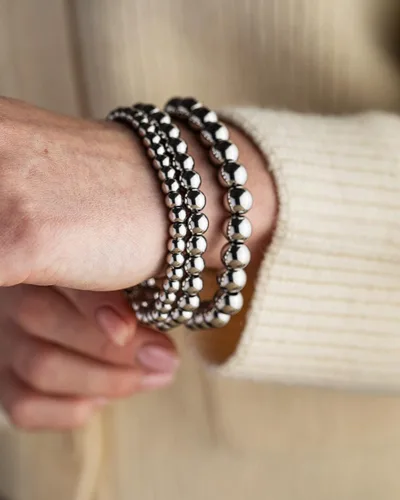 Vista 5 de Shiena Pulsera de cadena de bolas de cuentas de acero inoxidable quirúrgico con extensor