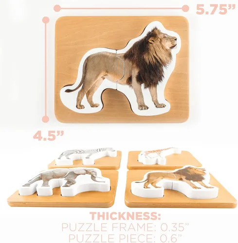 Vista 6 de Rompecabezas de madera Montessori de animales para niños de 2 años en adelante, rompecabezas realista con forma de animal de safari grueso - Juguete