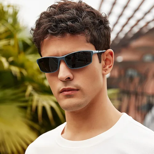 Vista 6 de BIRCEN Gafas de sol polarizadas para hombre protección UV, tonos azules y negros para hombre, conducción deportiva con marco de metal Al-Mg
