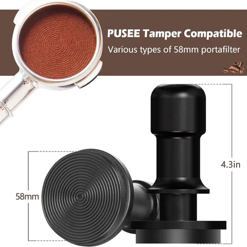 Vista 3 de PUSEE Tamper Espresso de 58 mm para Café Espresso, Tamper Espresso Calibrado Premium de 30 lb con Carga de Resorte, Tamper de Molienda de Base
