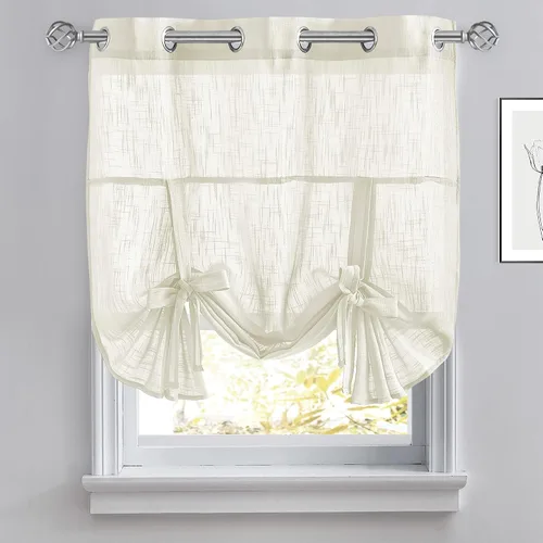 Vista 8 de Pony Dance Cortinas de ventana de baño, pantalla con lazo para dormitorio, filtro de luz, semitransparente, cortinas romanas elegantes para Blanco