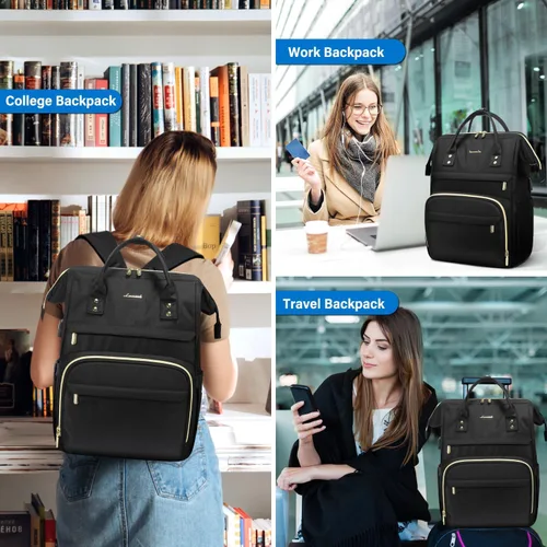 Vista 7 de Mochila para laptop LOVEVOOK para mujer, Negro, Mochilas Daypack