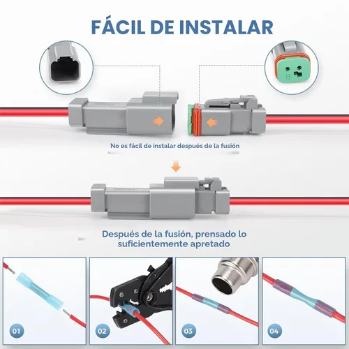 Vista 3 de Kit de 6 conectores Deutsch DT de 2 pines negro macho hembra arnés de cableado Deutsch Pigtail de 2 vías impermeable conector eléctrico automotriz