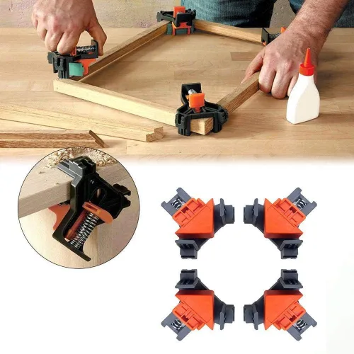 Vista 2 de Abrazaderas angulares de 90 grados, abrazaderas para carpintería, juego de 4 abrazaderas angulares multifunción para trabajar en madera, ingeniería