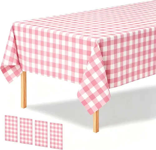 Vista 52 de Paquete de 3 manteles de plástico desechables de 54 x 108 pulgadas, color morado claro, azul claro, rosa claro, para mesas de 6 a 8 pies, fiestas