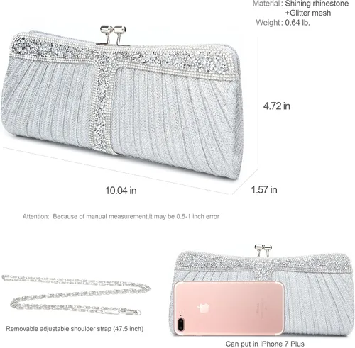 Vista 3 de Monederos de mano con diamantes de imitación para mujer, bolsos y bolsos formales de boda, fiesta, graduación, bolsas de dinero
